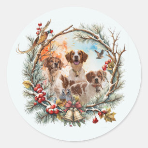Holiday Cheer With a Brittany Spaniel Classic Round Sticker