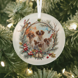  Holiday Cheer With a Brittany Spaniel Glass Tree Decoration