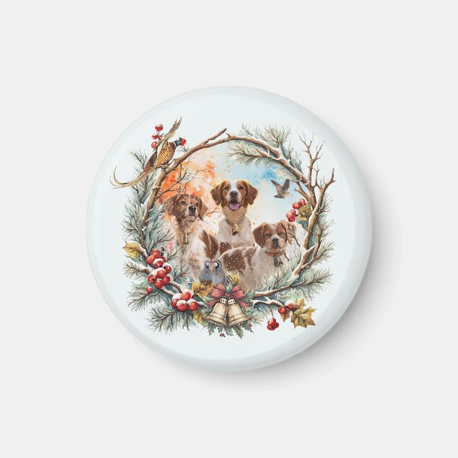  Holiday Cheer With a Brittany Spaniel Magnet (Front)
