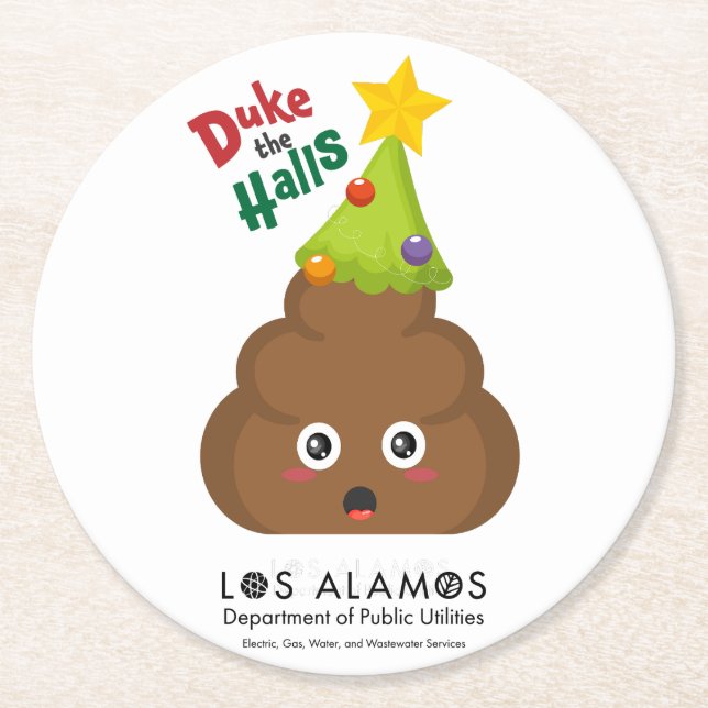 Holiday Cheer with Duke Round Paper Coaster (Front)