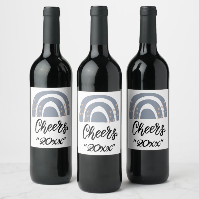 Holiday Cheers Boho Rainbow Modern Wine Label (Bottles)