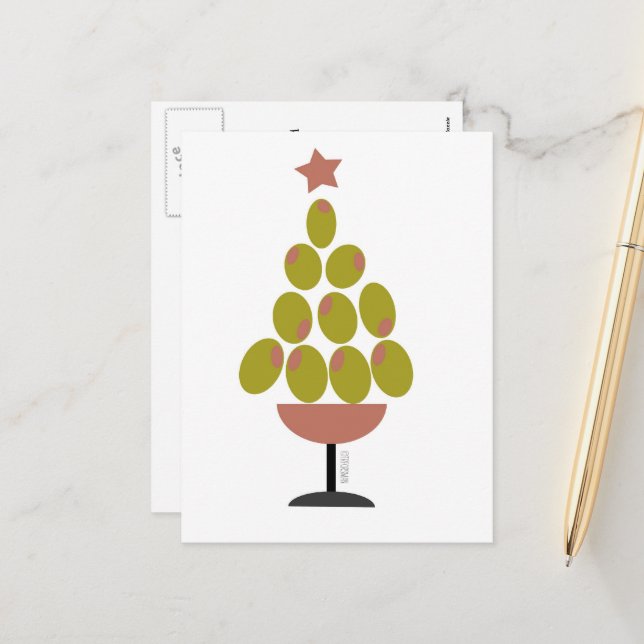 Holiday 'CHEERS!' Olive Tree design (Front/Back In Situ)