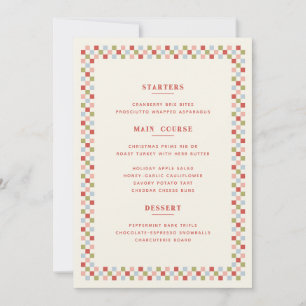 Holiday Chequerboard Christmas Menu Card - Red