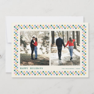 Holiday Chequerboard Holiday Photo Card - Teal 