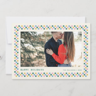 Holiday Chequerboard Holiday Photo Card - Teal 