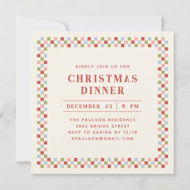 Holiday Chequerboard Party Invitation - Red (Front)