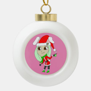holiday chibi bunnygirl ceramic ball christmas ornament