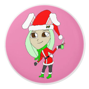 holiday chibi  bunnygirl  ceramic knob