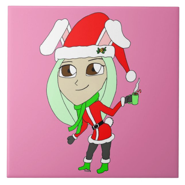 holiday chibi  bunnygirl  ceramic tile (Front)