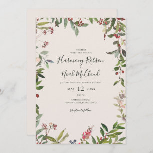 Holiday Chic Botanical   Champagne Casual Wedding  Invitation