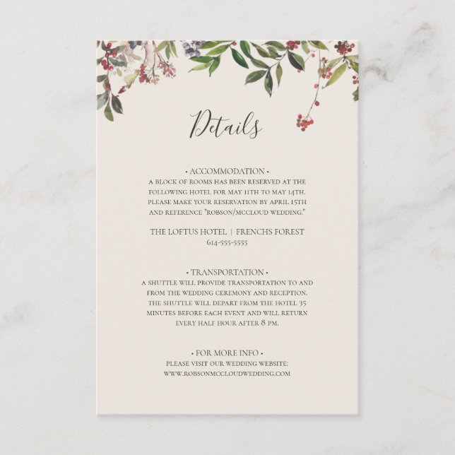 Holiday Chic Botanical | Champagne Details Enclosu Enclosure Card (Front)