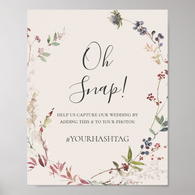 Holiday Chic Botanical | Champagne Oh Snap Hashtag Poster (Front)
