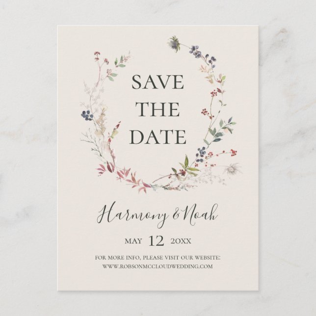 Holiday Chic Botanical | Champagne Save The Date Invitation Postcard (Front)