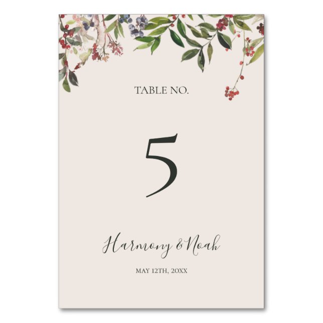 Holiday Chic Botanical | Champagne Table Number (Front)