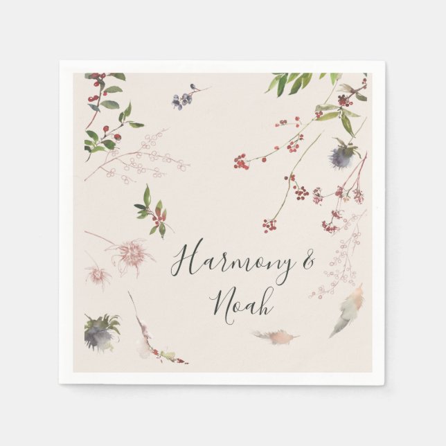 Holiday Chic Botanical | Champagne Wedding Napkins (Front)