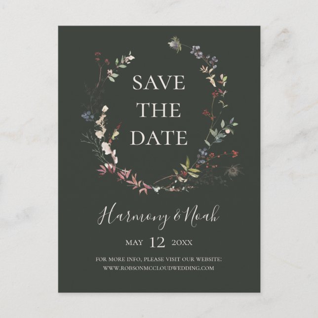 Holiday Chic Botanical | Dark Green Save The Date Invitation Postcard (Front)
