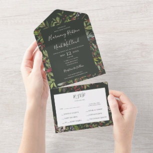 Holiday Chic Botanical   Dark Green Seal And Send All In One Invitation