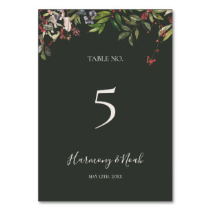 Holiday Chic Botanical   Dark Green Table Number