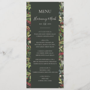 Holiday Chic Botanical   Dark Green Wedding Dinner Menu