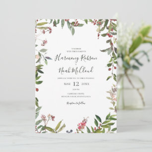 Holiday Chic Botanical   White All In One Wedding Invitation