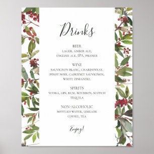Holiday Chic Botanical   White Drinks Menu Poster