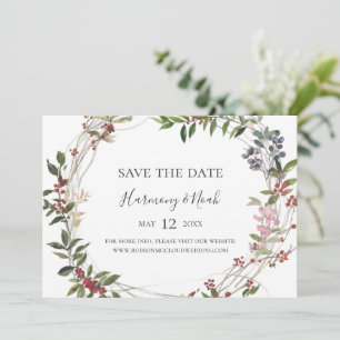 Holiday Chic Botanical White Horizontal Save The Date