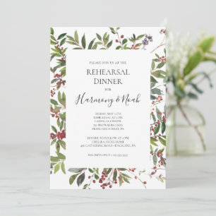 Holiday Chic Botanical White Rehearsal Dinner Invitation
