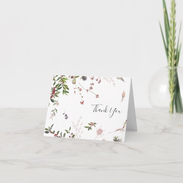 Holiday Chic Botanical | White Thank You Card (Front)