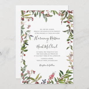 Holiday Chic Botanical   White Wedding Invitation