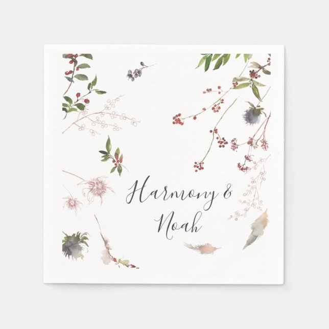 Holiday Chic Botanical | White Wedding Napkins (Front)