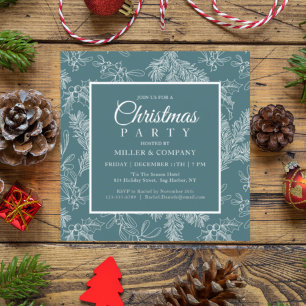 Holiday Chic Teal Floral Corporate Christmas Party Invitation