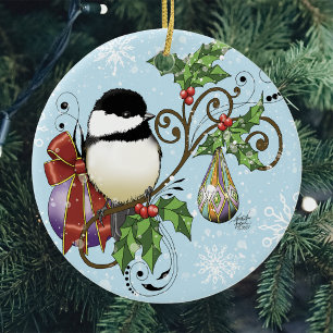 Holiday Chickadee Ceramic Ornament