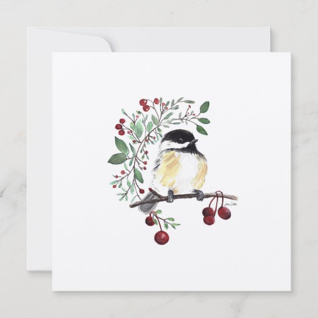 Holiday Chickadee Songbird Watercolor Fine Art (Front)