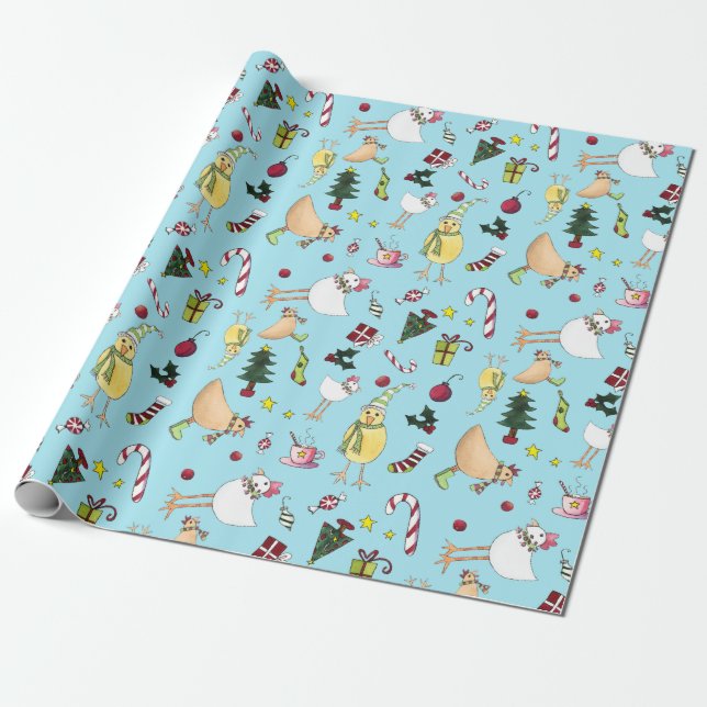 Holiday Chickens Gift Wrap (Unrolled)