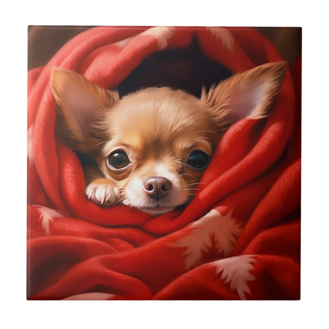 Holiday Chihuahua  Ceramic Tile (Front)