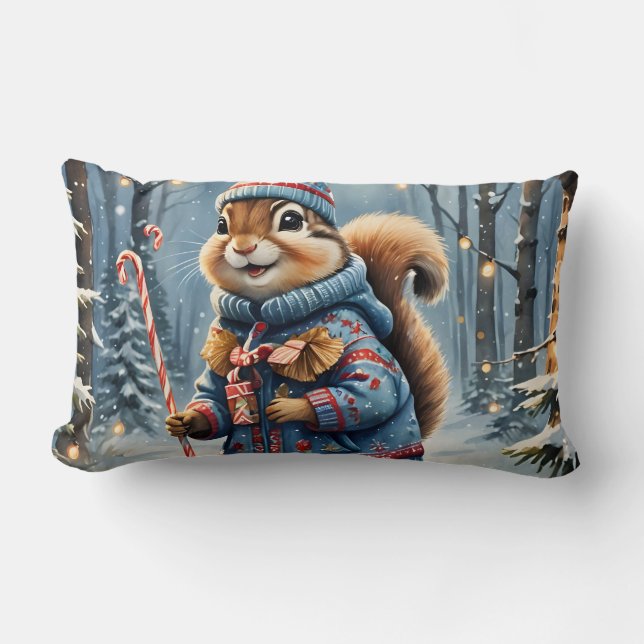 Holiday chipmunk lumbar cushion (Front)