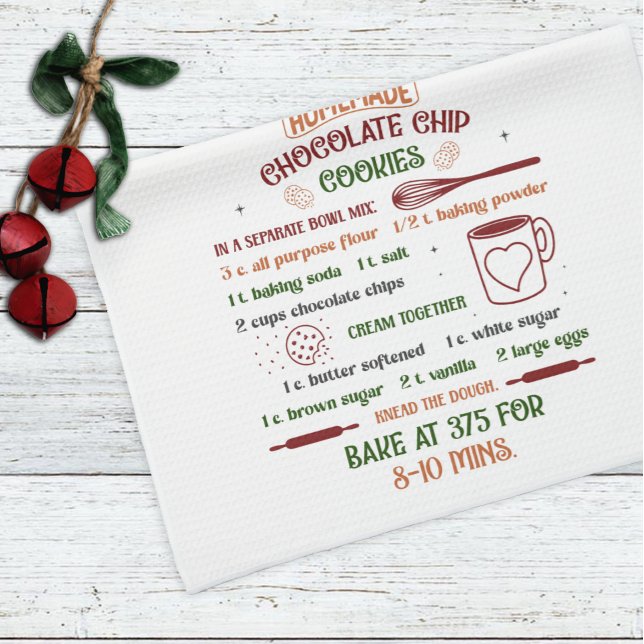Holiday Chocolate Chip Cookie Recipe Christmas Tea Towel (Creator Uploaded)