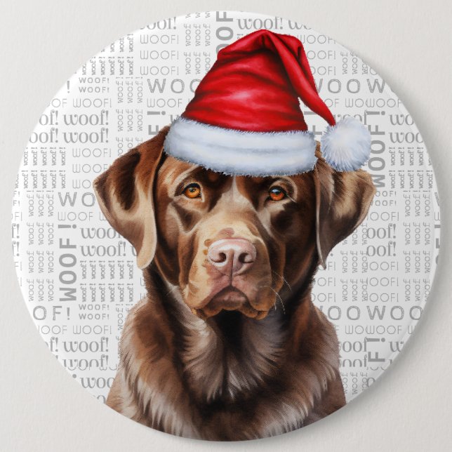 Holiday Chocolate Lab Dog on Woof Background 6 Cm Round Badge (Front)