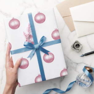 Holiday Christimas pink gold sparkle bulbs Wrapping Paper