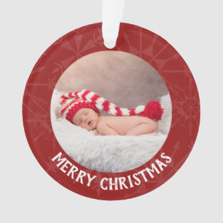 Holiday Christmas 2 Photo Year Red Snowflake Ornament