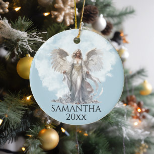 Holiday Christmas Angel Monogram Ceramic Ornament
