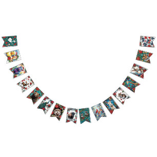 Holiday Christmas Animals With Poinsettias Bunting