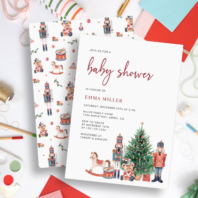 Holiday Christmas Baby Shower Invitation (Nutcracker Baby Shower Invitation by Painted Paperie)