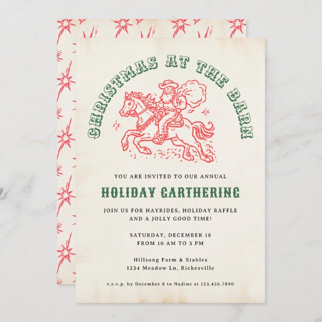 Holiday Christmas Barn Farm Ranch Santa Claus Invitation (Front/Back)