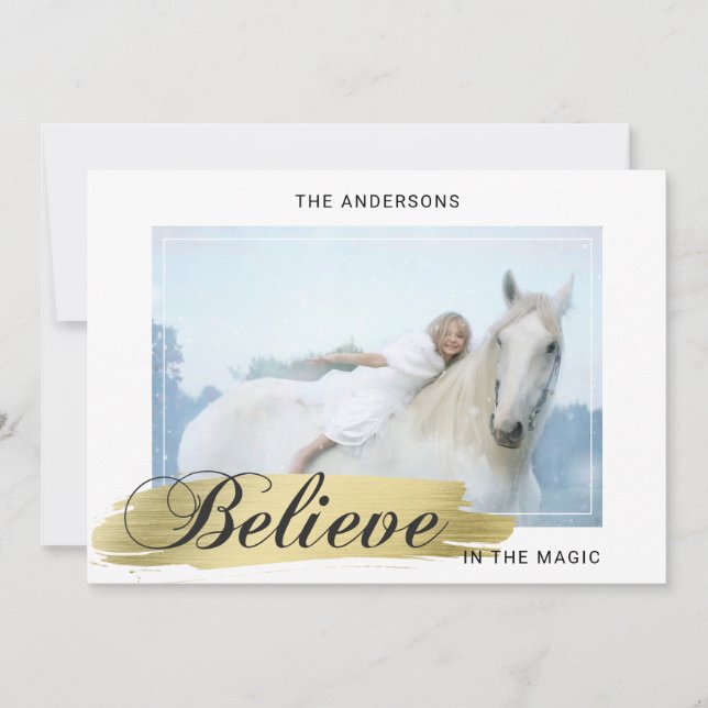 Holiday Christmas BELIEVE in the Magic Gold PHOTO Card (Front)
