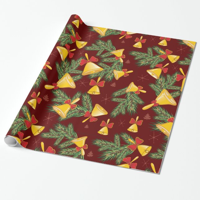 Holiday Christmas bell Wrapping Paper (Unrolled)