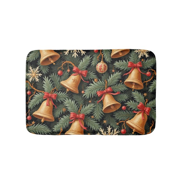 Holiday Christmas Bells Pattern, Bath Mat (Front)