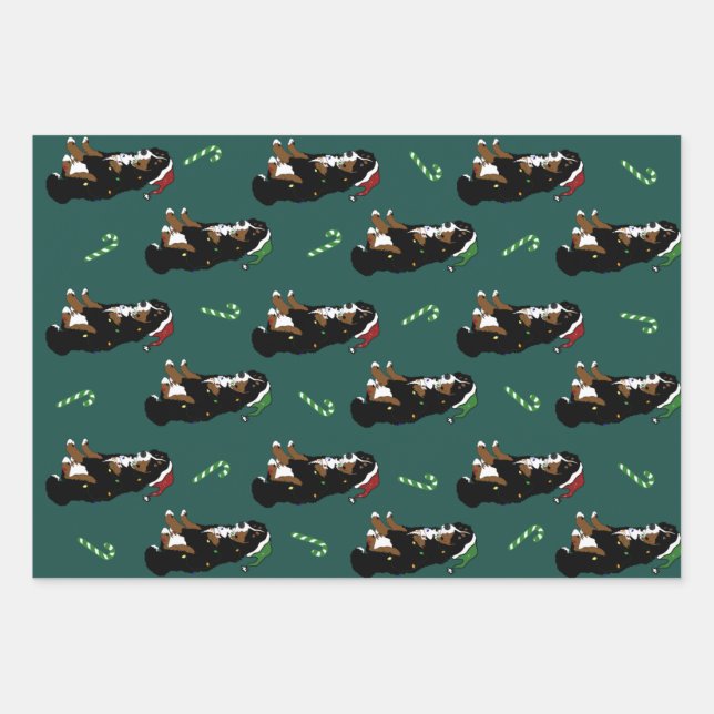 Holiday Christmas Bernese Mountain Dog Wrapping Paper Sheet (Front)