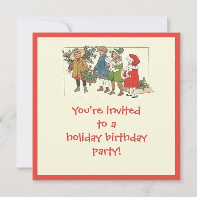 Holiday, Christmas birthday party invitation (Front)