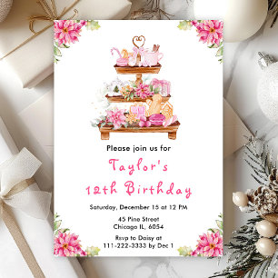 Holiday Christmas Brunch Birthday Party Pink Invitation